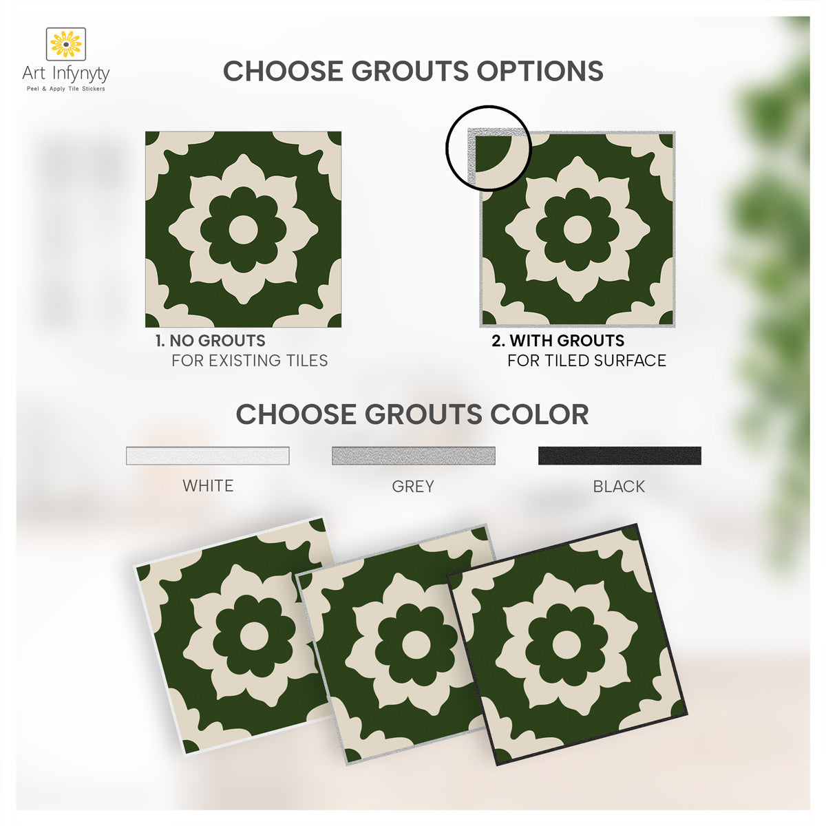 Moroccan Encaustic Green Tile Decals | Bathroom, Kitchen, Floor Peel and Stick Tiles Stickers | Removable Hand Crafted Decals