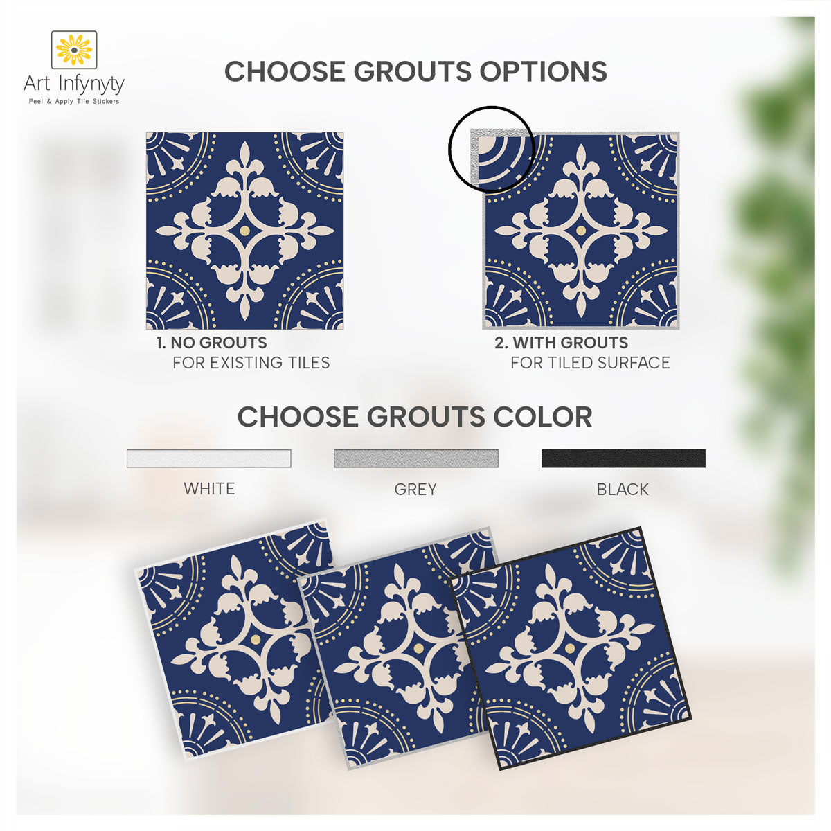 Vintage Dark Blue Floor Tile Stickers | Peel and Stick Backsplash Tile Vinyl Decals for Kitchen, Bathroom & Wall | Removable