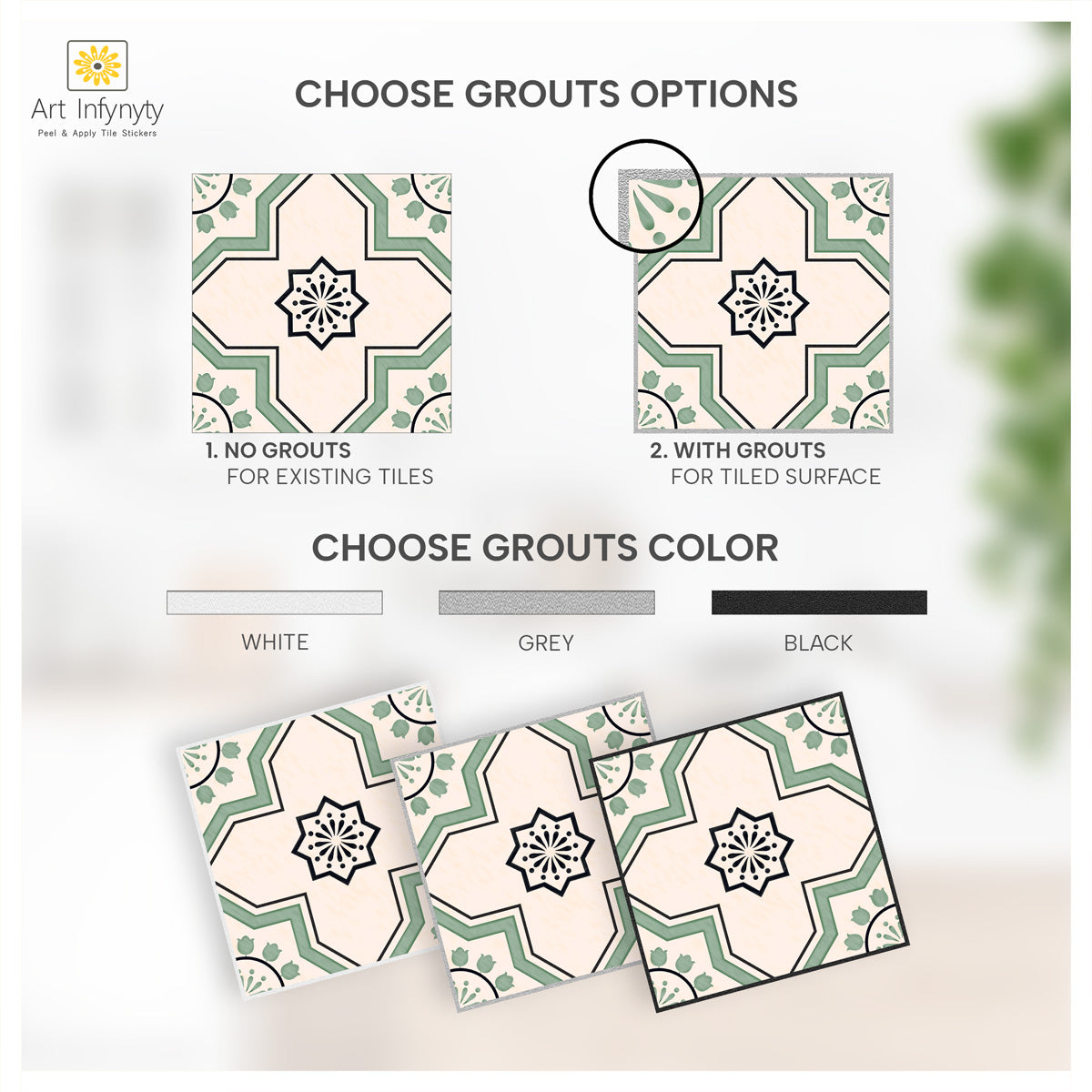 Moroccan Sage Peel and Stick Tile Decals | Kitchen Bathroom, Wall Backsplash Tile Stickers | Antiskid Floor Tile Vinyl | Removable