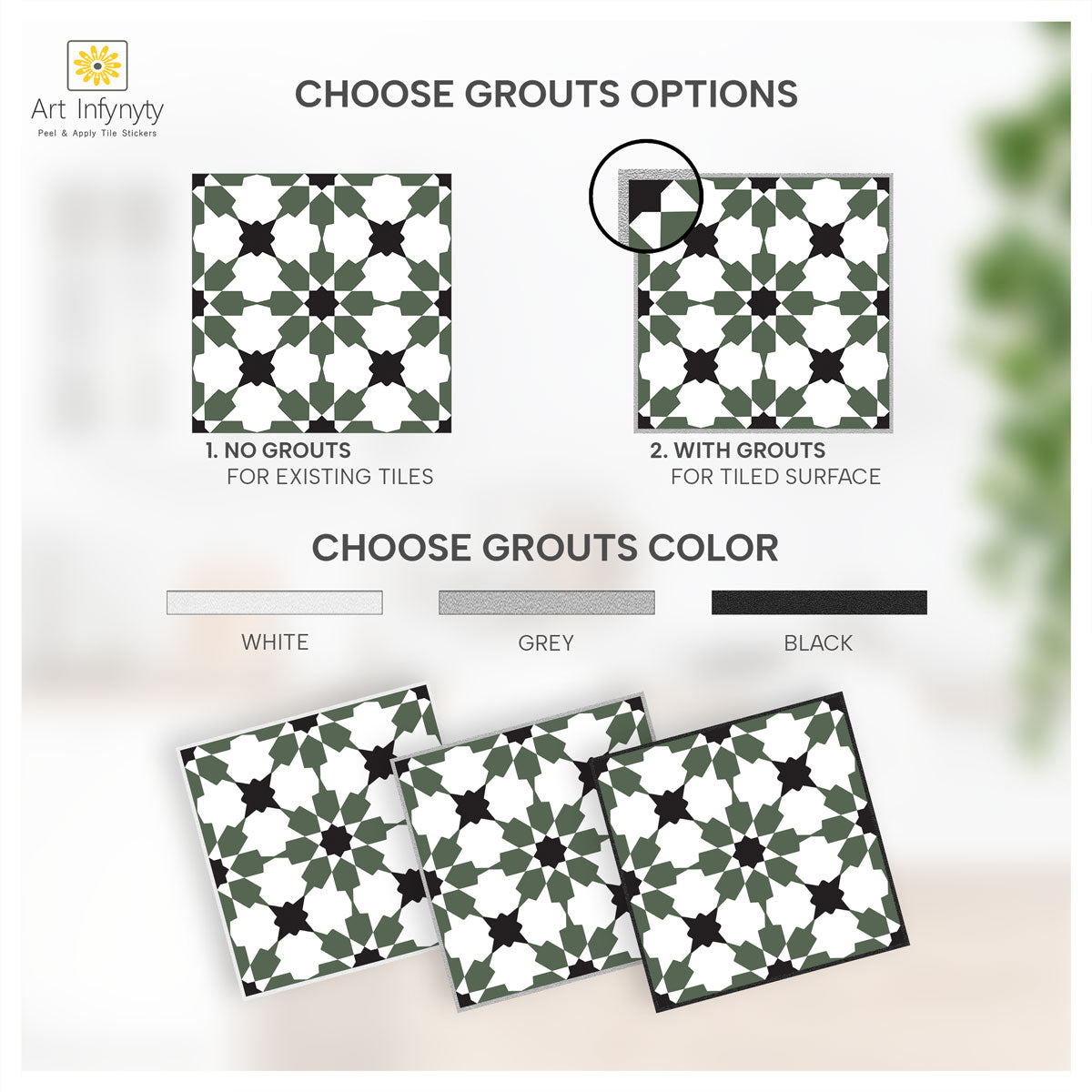 Peel and Stick Moroccan Forest Green Tile Stickers | Kitchen Bathroom Decal, Wall Stair Decal | Removable | Free Shipping