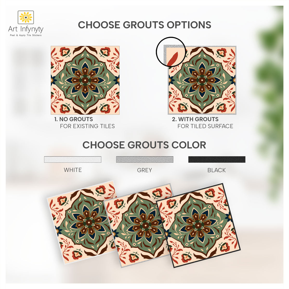 Persian Floral Peel and Stick Tile Stickers | Kitchen, Bathroom, Wall Floor Tile Vinyl Decals| Removable | Free Shipping