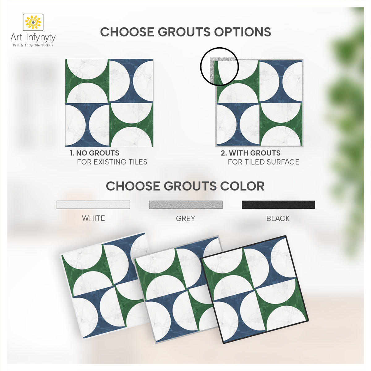 Marble Semicircle Duo Tile Stickers | Peel and Stick Kitchen, Bathroom, Wall Backsplash Tile Vinyl | Antiskid Floor Tile Stickers