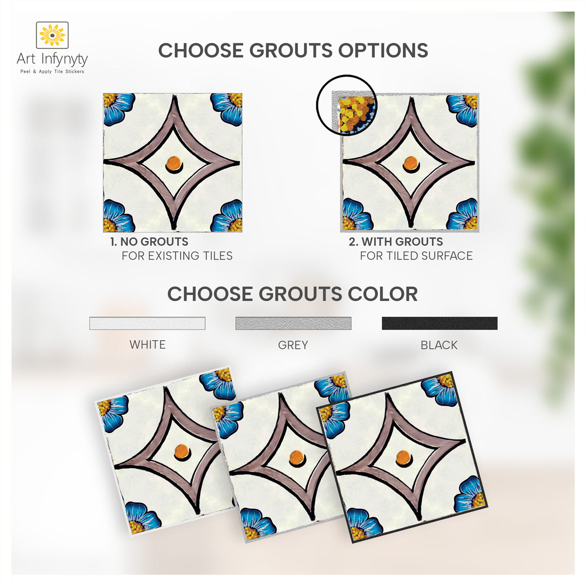 Peel and Stick Hand Crafted Floral Wall Tile Decals | Bathroom Kitchen Floor Tiles Stickers | Removable & Waterproof | Easy to Apply