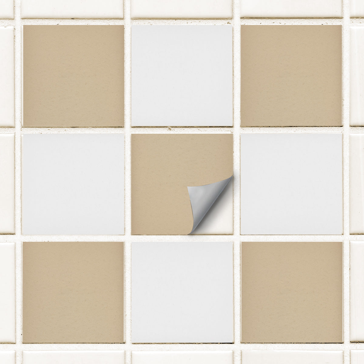 Peel and Stick Beige and Off-White Texture Tile Stickers | Bathroom Kitchen Backsplash Tile Decals | Antiskid Floor Tile Vinyl