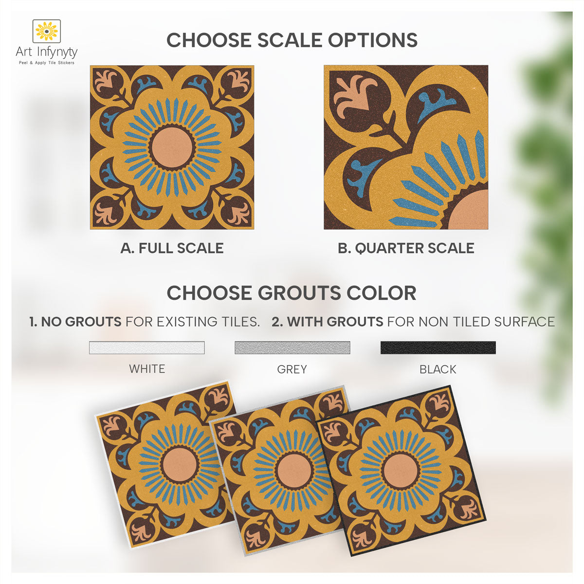 Vintage Flourish Hand Crafted Tile Stickers | Peel and Stick Tile Stickers for Kitchen Bathroom Floor and Wall | Removable
