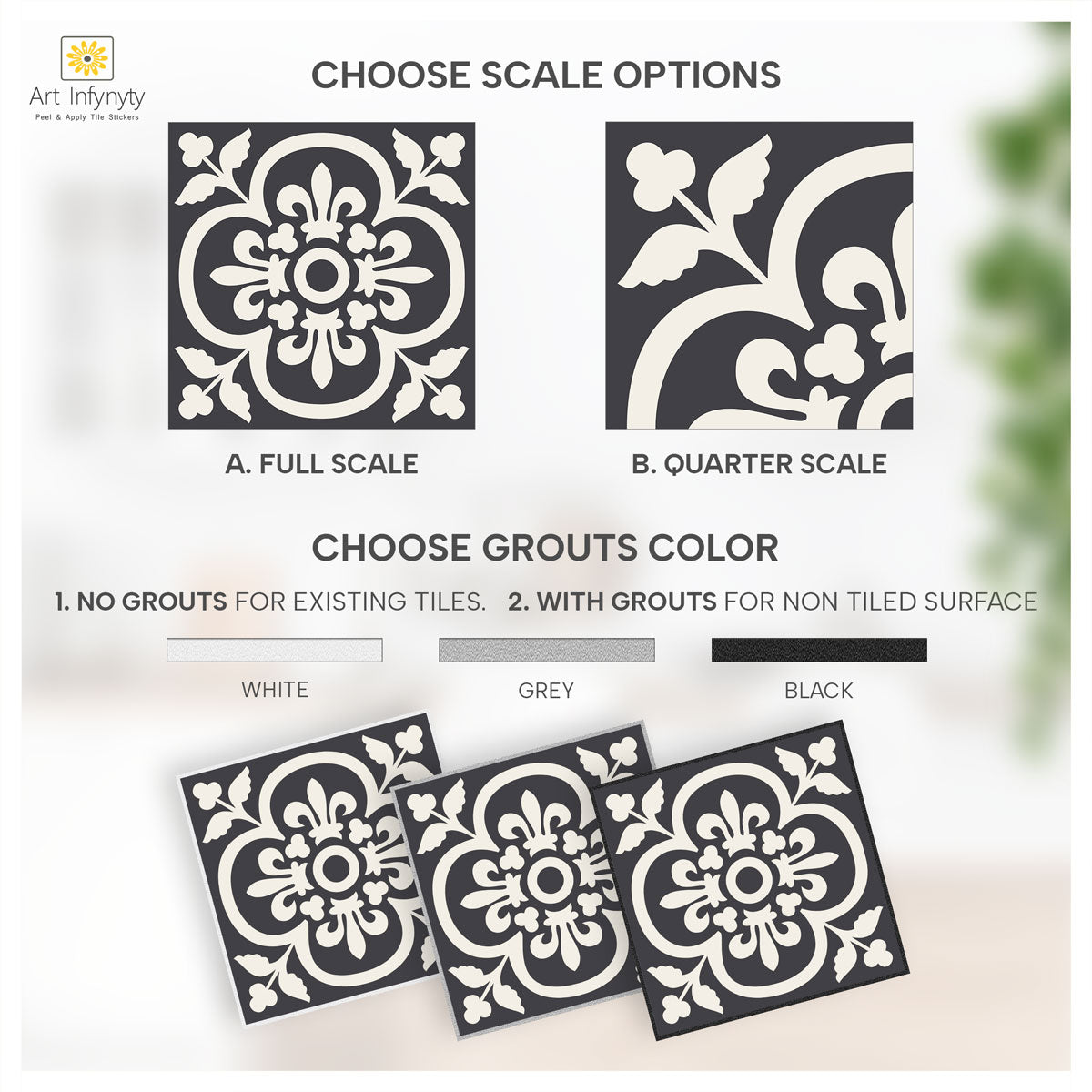 Elegant Damask Floral Floor Tile Stickers | Peel and Stick Tile Decals for Kitchen Bathroom Wall | Antiskid Floor Tile Vinyl