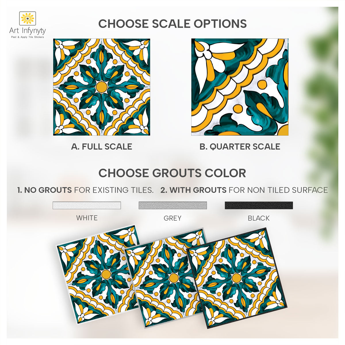 Moroccan Hand Crafted Tile Stickers | Peel and Stick Tile Decals for Kitchen Backsplash Bathroom | Antiskid for Floor Tile Vinyl