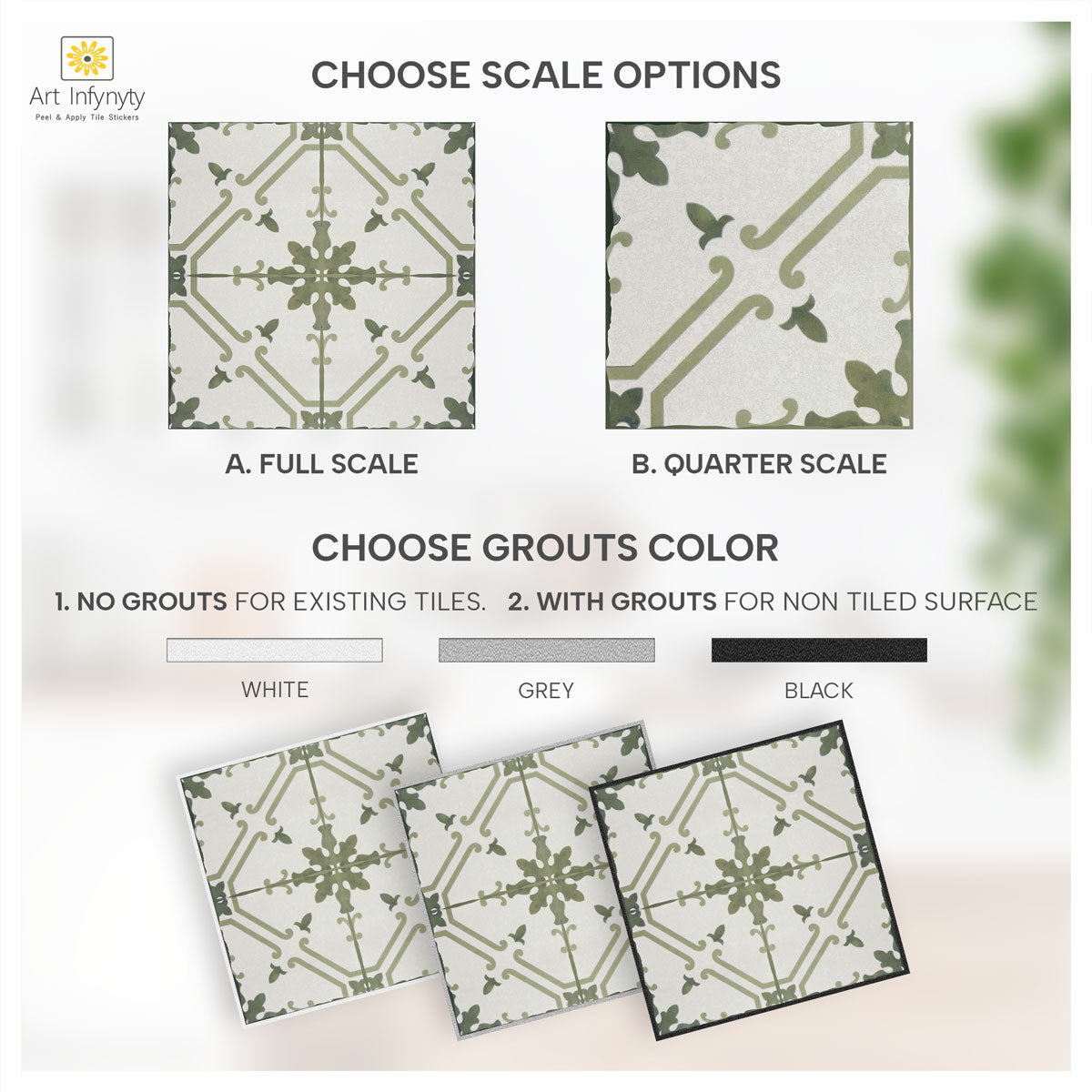 Porcelain Olive Green Tile Stickers | Peel and Stick Kithcen, Bathroom Wall Hand Crafted Tile Decals | Removable Tile Stickers