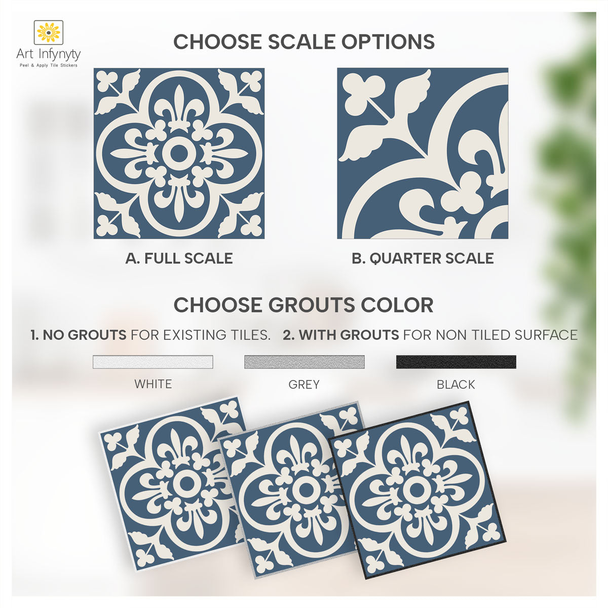 Classic Sky Blue and Off White Backsplash Tile Stickers | Peel and Stick Kitchen Bathroom Floor Wall Tile Stickers | Removable