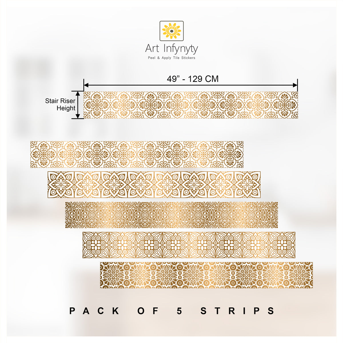 Morocco Stair Riser Decal | Peel and Stick Stair Decals | Waterproof Easy to Trim | DIY Home Decor-Extra-long 49" length