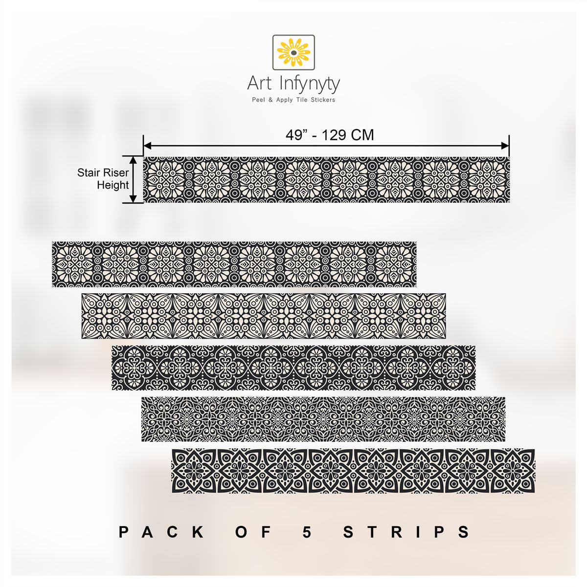 Black and Ivory Peel and Stick Stair Decals | Easy to Trim | DIY Home Decor-Extra long 49" length | FREE SHIPPING!