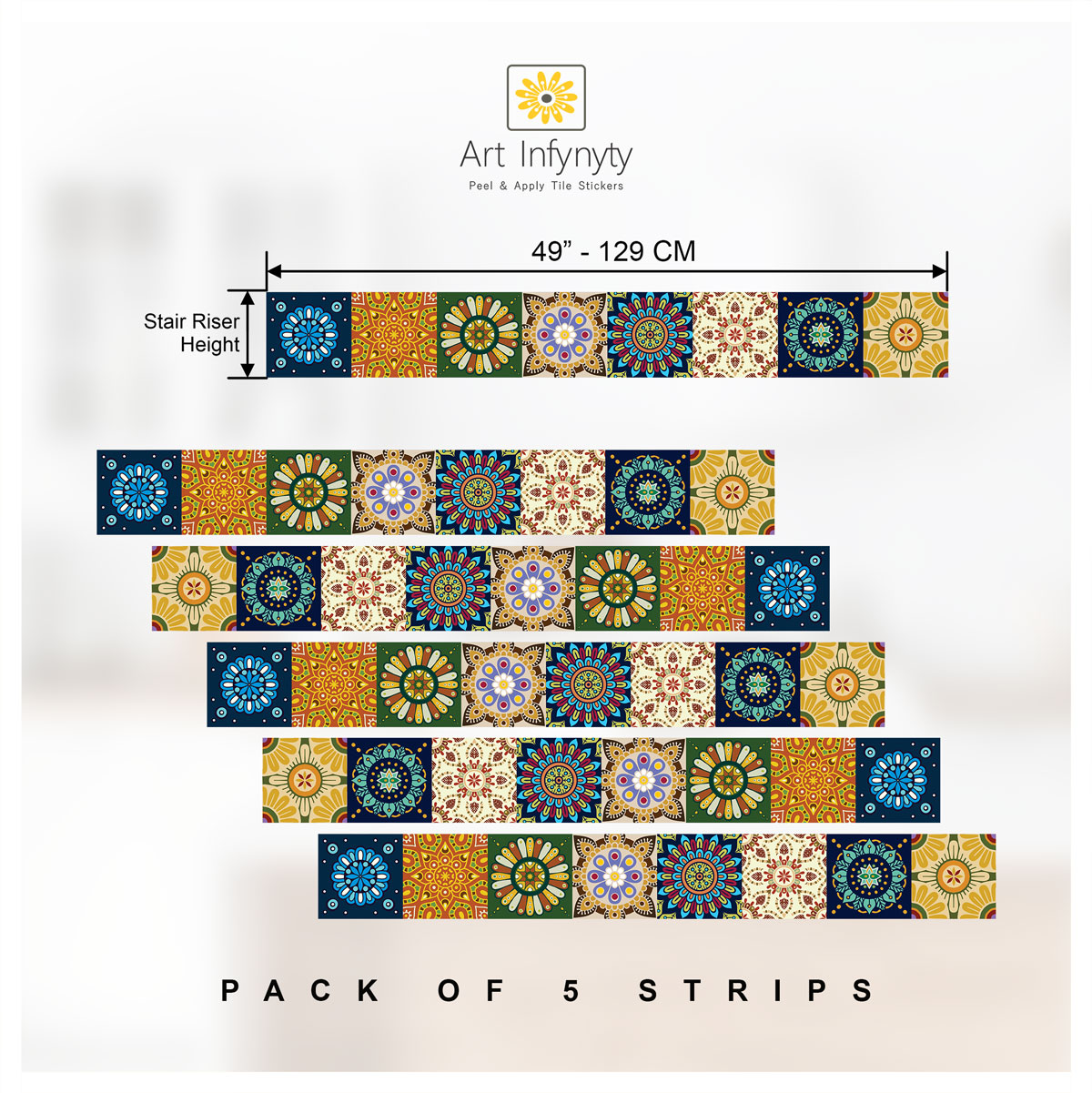 Peacock Hand Painted Peel and Stick Stair Decal | Waterproof and Easy to Trim | Extra long 49" length DIY Home Décor (Copy) (Copy)