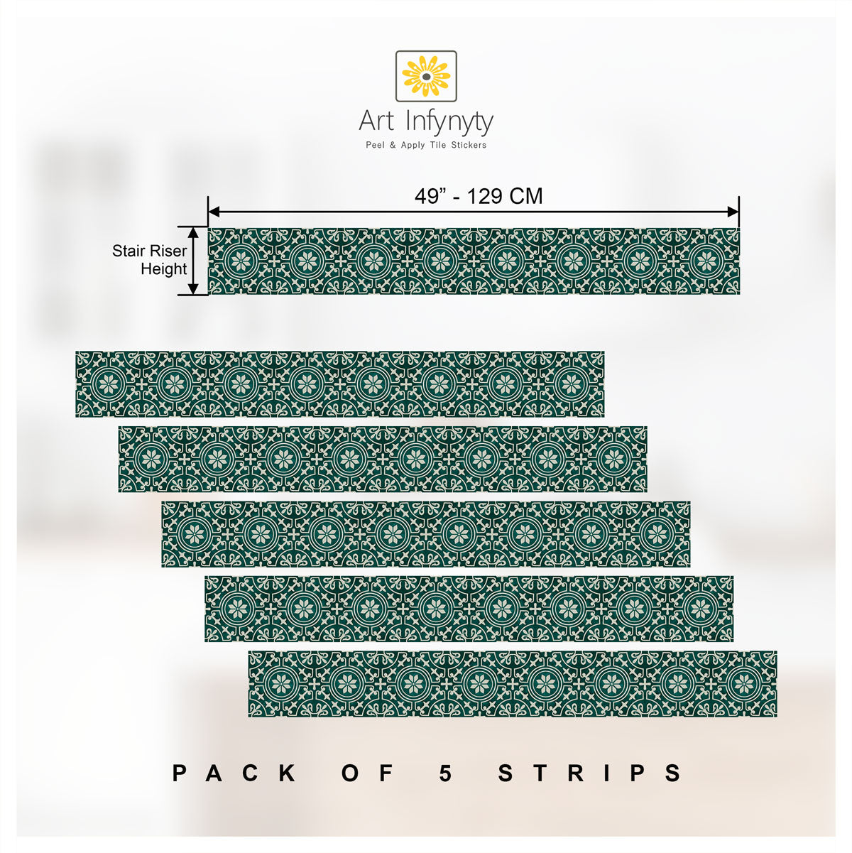 Peacock Hand Painted Peel and Stick Stair Decal | Waterproof and Easy to Trim | Extra long 49" length DIY Home Décor (Copy)