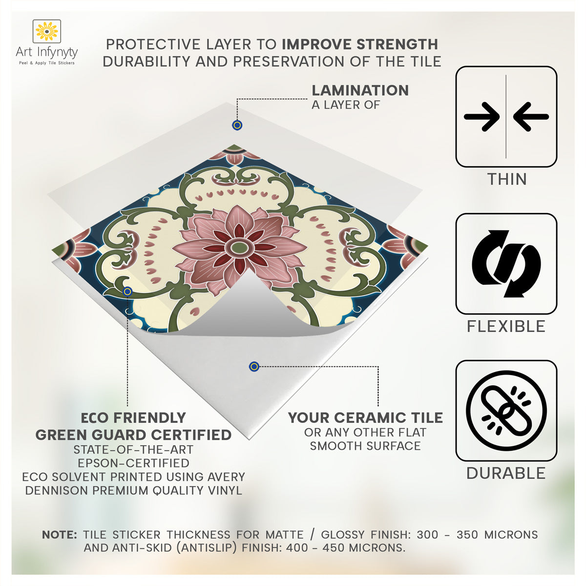 Arabic Peel and Stick Backsplash Tile Stickers | Vinyl Floor Tiles | Removable | Kitchen, Bathroom, Wall Backsplash Tile Decals