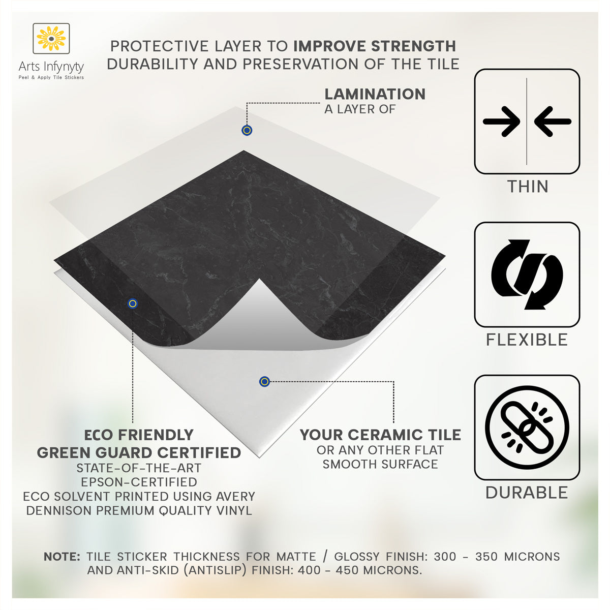 Black and White Checkered Marble Texture Tile Stickers | Antiskid Floor Tile Stickers | Peel and Stick Tile Vinyl | Removable