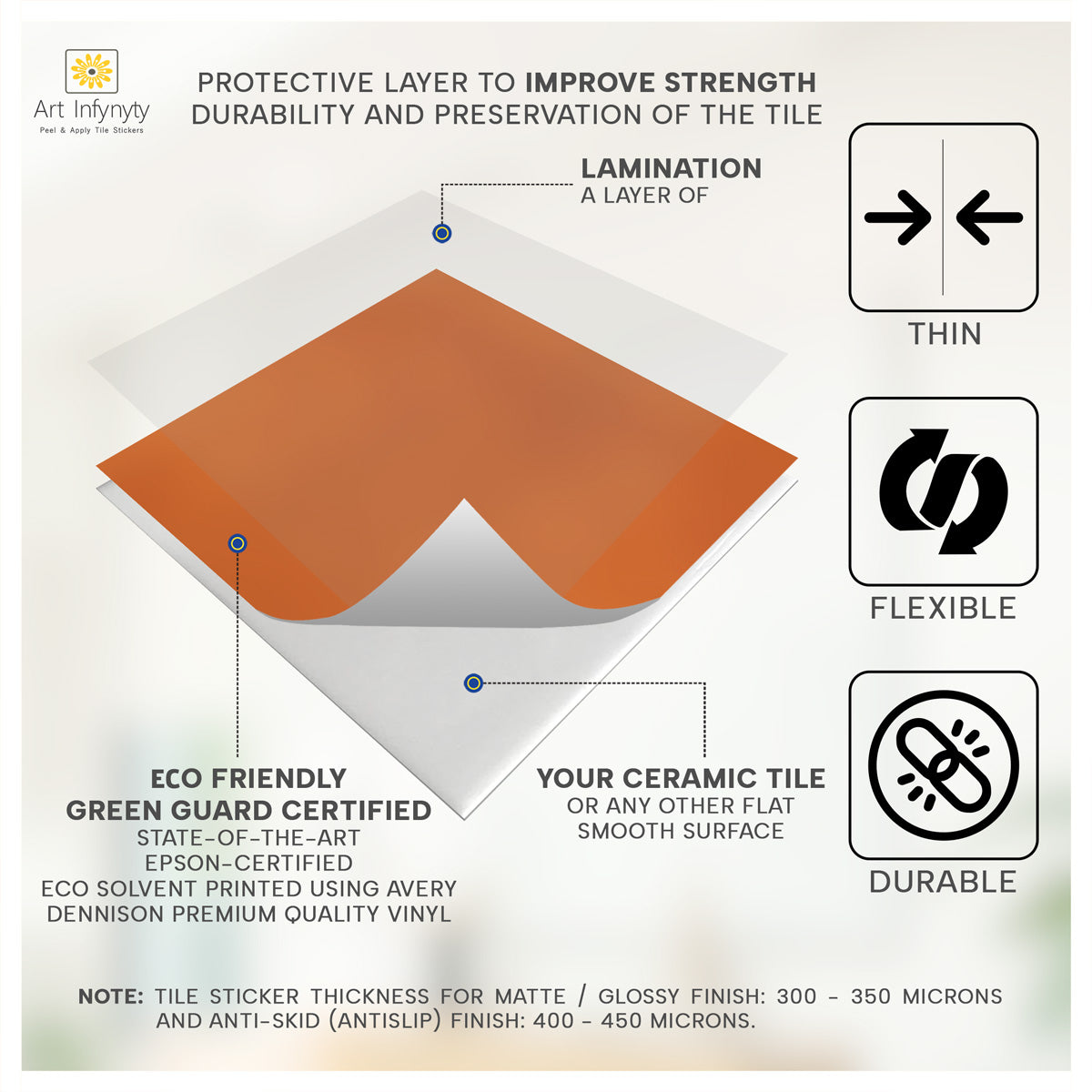 Mandarian Orange Peel and Stick Tile Stickers | Kitchen Bathroom Wall Hand Crafted Decal | Antiskid Floor Tile Stickers