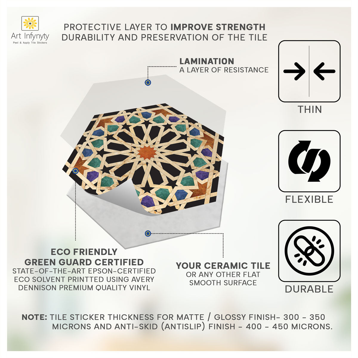 Qarawiyyin Mosque Hexagon Tile Stickers | Kitchen, Bathroom, Wall Backsplash Tile Decals | Antiskid Floor Tile Stickers