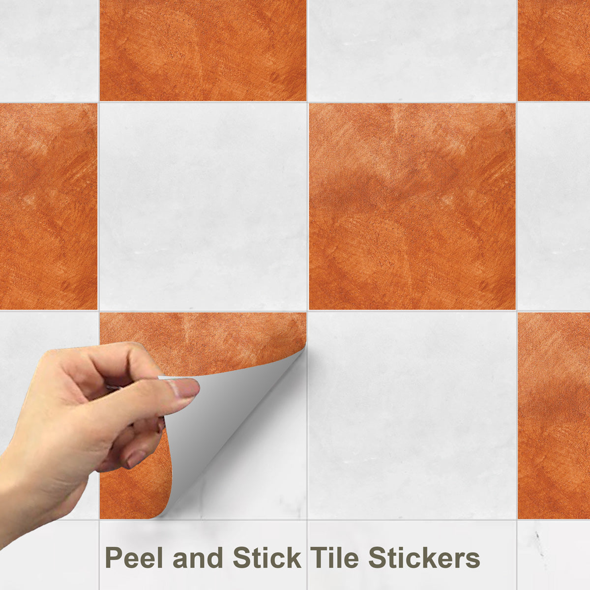 Orange and Light White Checkered Texture Tile Stickers | Peel and Stick Kitchen, Bathroom Wall Floor Tile Vinyl Decals | Removable