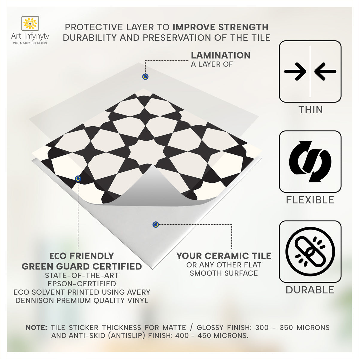 Classic Seamless Black Pattern Tile Vinyl | Peel and Stick Tiles Decal for Wall Bathroom Kitchen Floor | Removabl | Free Shipping