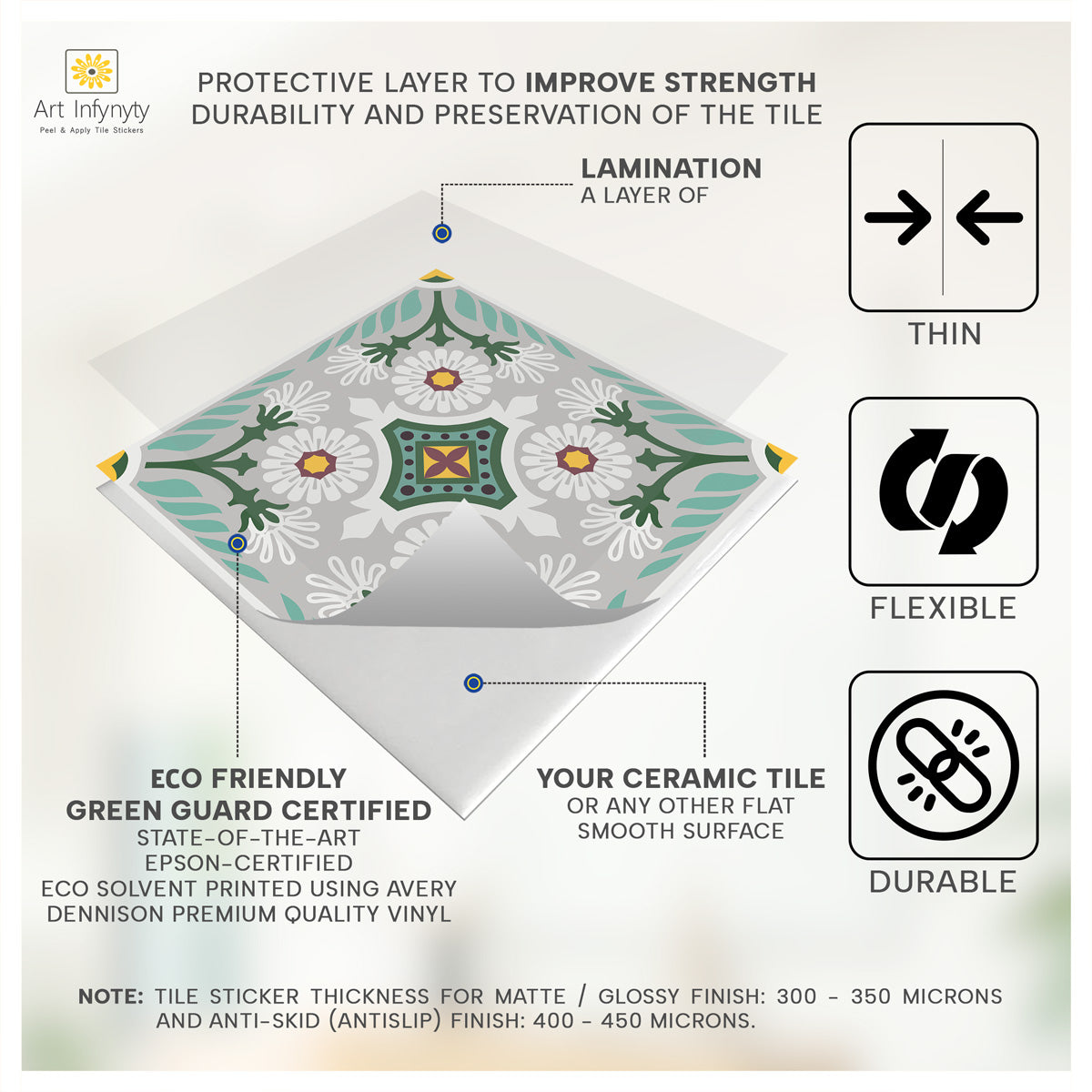 Greek Floor Tile Stickers | Peel and Stick Kitchen Backsplash Tiles Vinyl | Bathroom Hand Craft Decals | Free Shipping