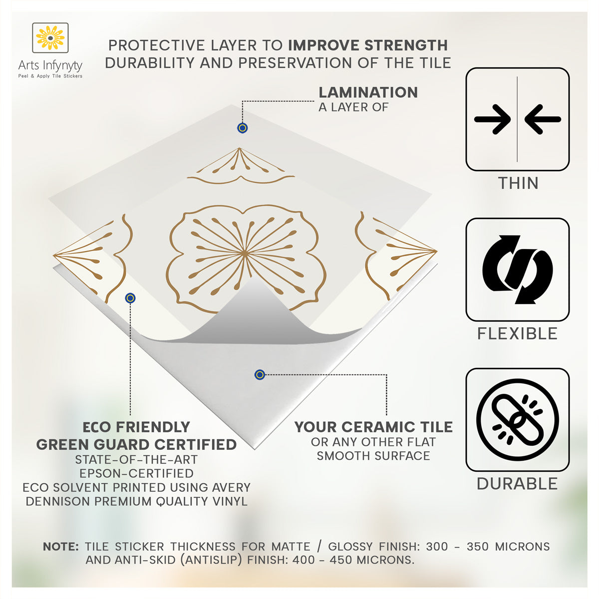 Classic Floral Backsplash Tile Stickers | Peel and Stick Bathroom Kitchen Wall Tile Vinyl Decals | Removable and Waterproof