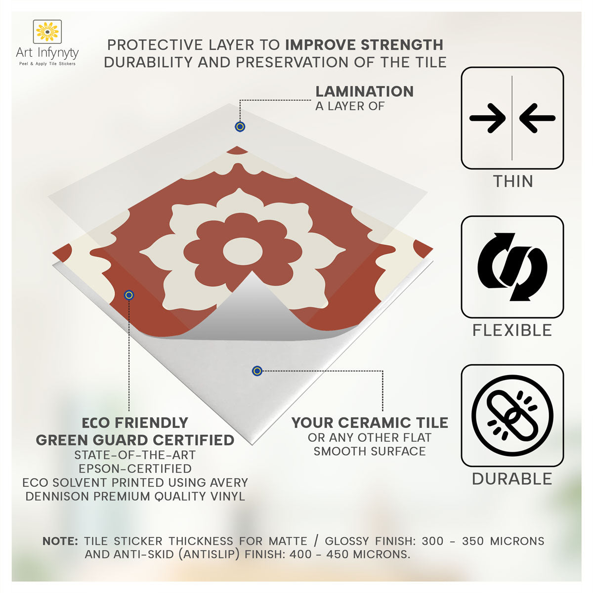 Moroccan Encaustic Terracotta Peel and Stick Floor Tile Stickers | Kitchen, Bathroom Backsplash | Removable | Free Shipping