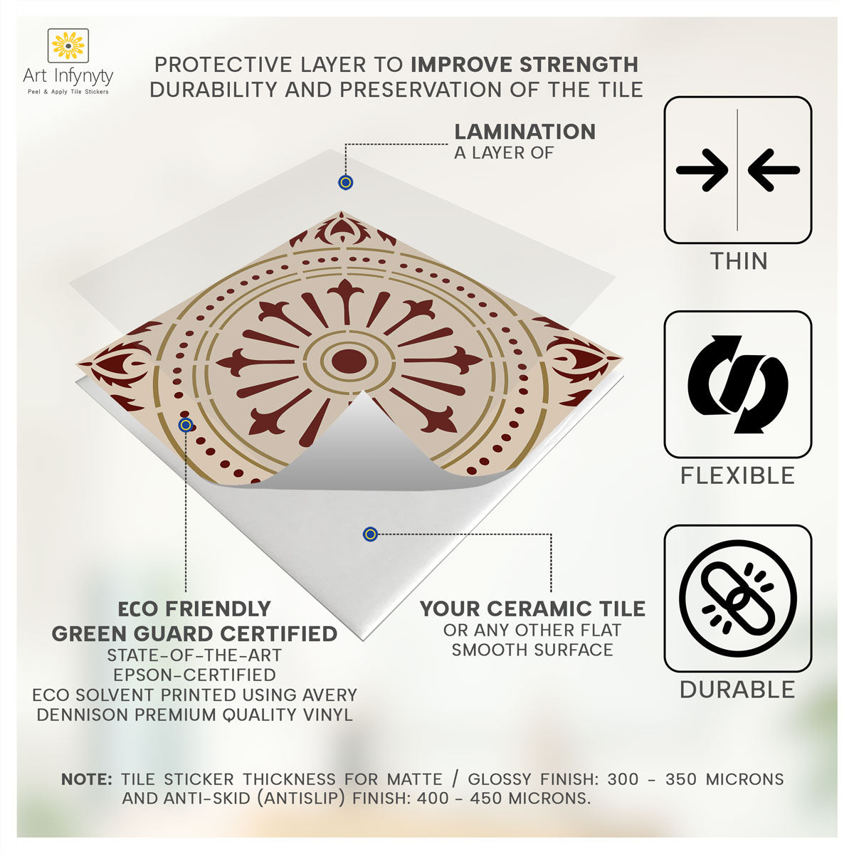 Italian Chiave Tile Stickers | Antiskid Tile Sticker for  Bathroom Floor | Peel and Stick Kitchen Wall Backsplash Tile Vinyl