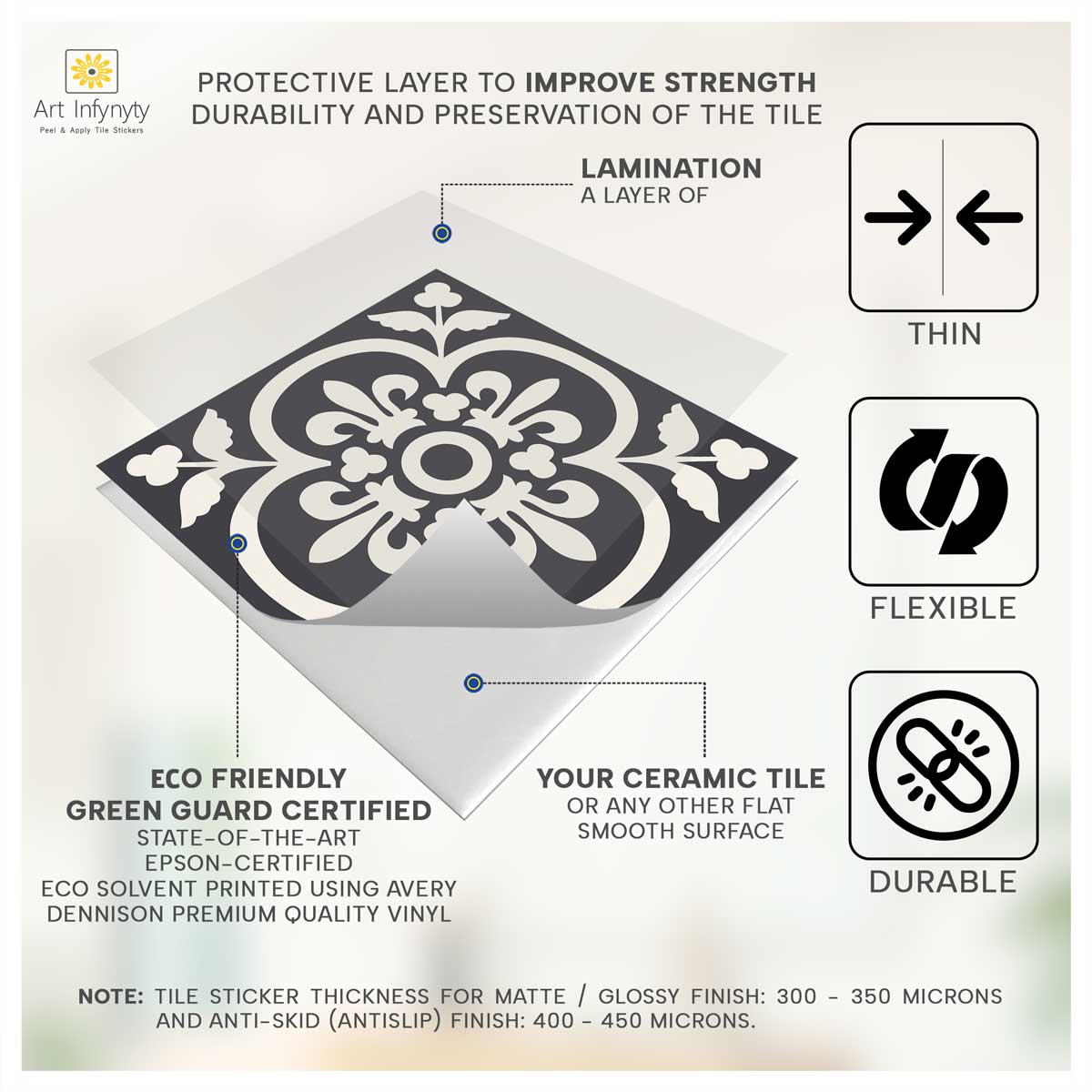 Elegant Damask Floral Floor Tile Stickers | Peel and Stick Tile Decals for Kitchen Bathroom Wall | Antiskid Floor Tile Vinyl