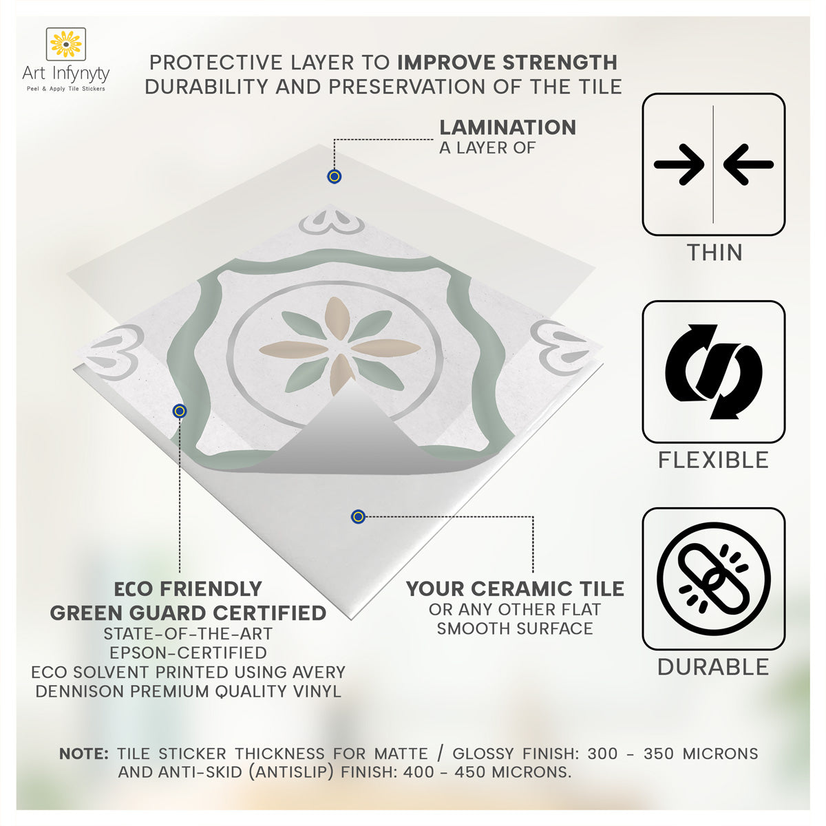 Classic Porcelain Peel and Stick Floor Tile Stickers | Hand Craft Decals | Removable Stickers