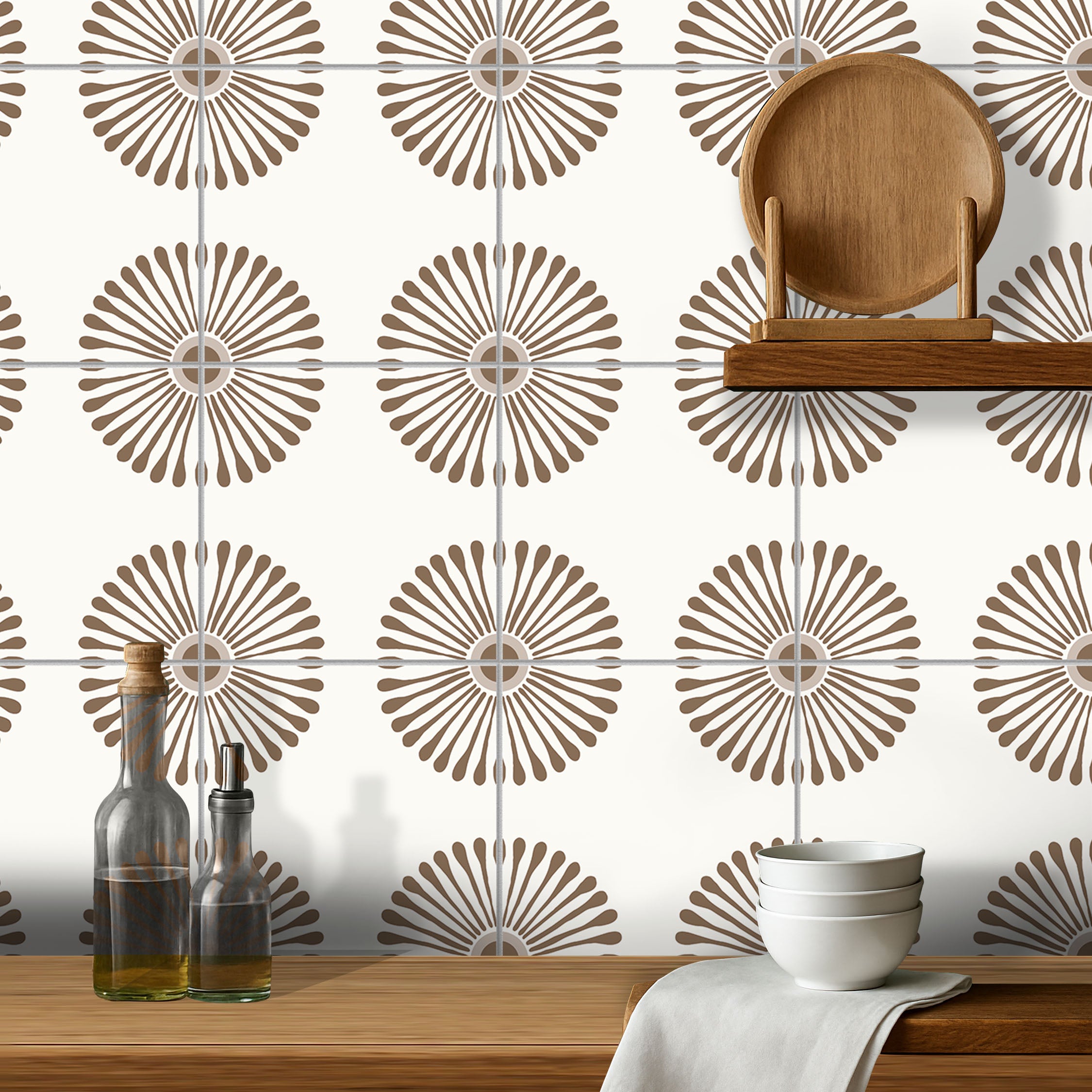 ANEJO EMMELINE Neutral Brown Floor Tile Stickers: Peel and Stick Decals Backsplash for Kitchen, Bathroom & Walls | Easy to Apply