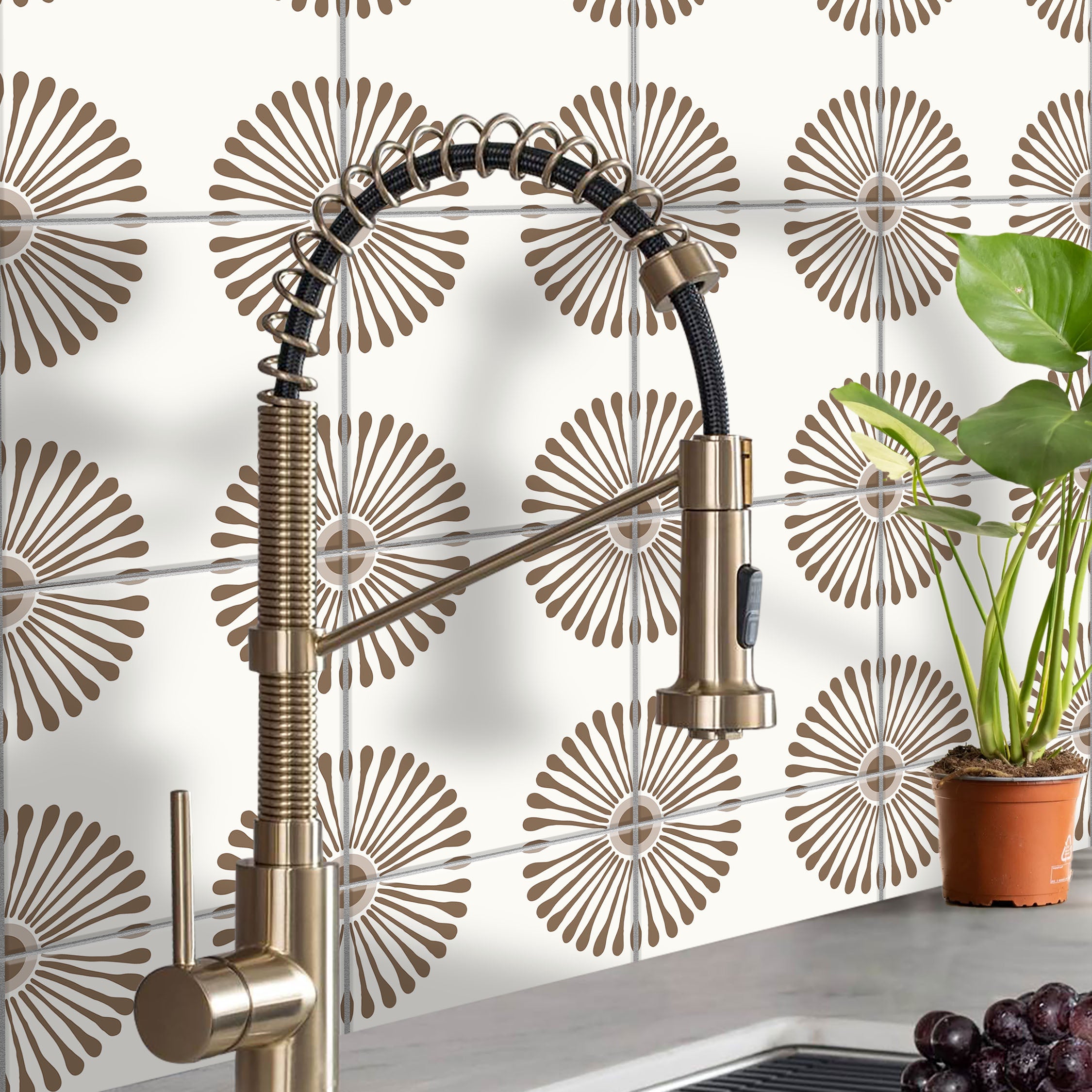 ANEJO EMMELINE Neutral Brown Floor Tile Stickers: Peel and Stick Decals Backsplash for Kitchen, Bathroom & Walls | Easy to Apply