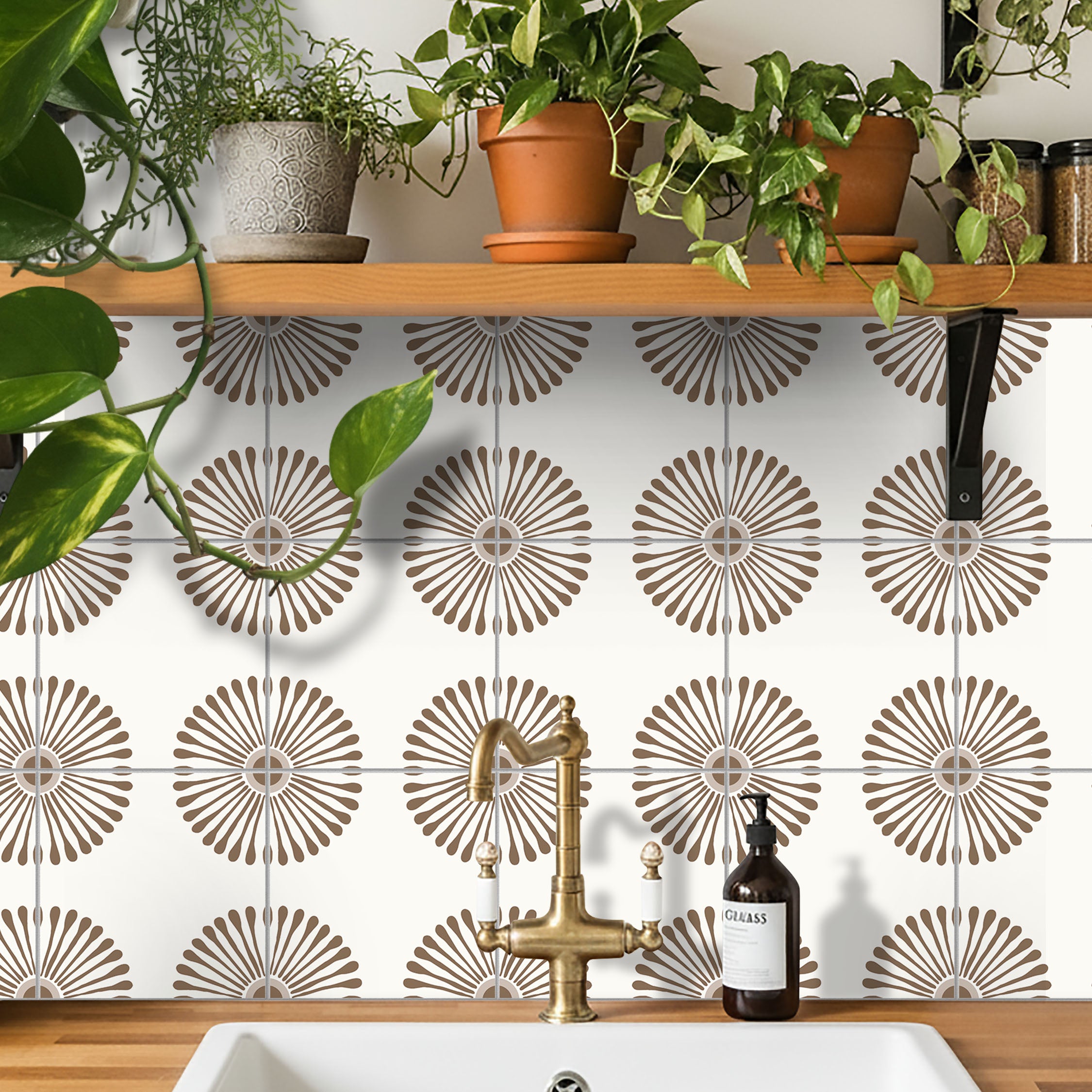 ANEJO EMMELINE Neutral Brown Floor Tile Stickers: Peel and Stick Decals Backsplash for Kitchen, Bathroom & Walls | Easy to Apply