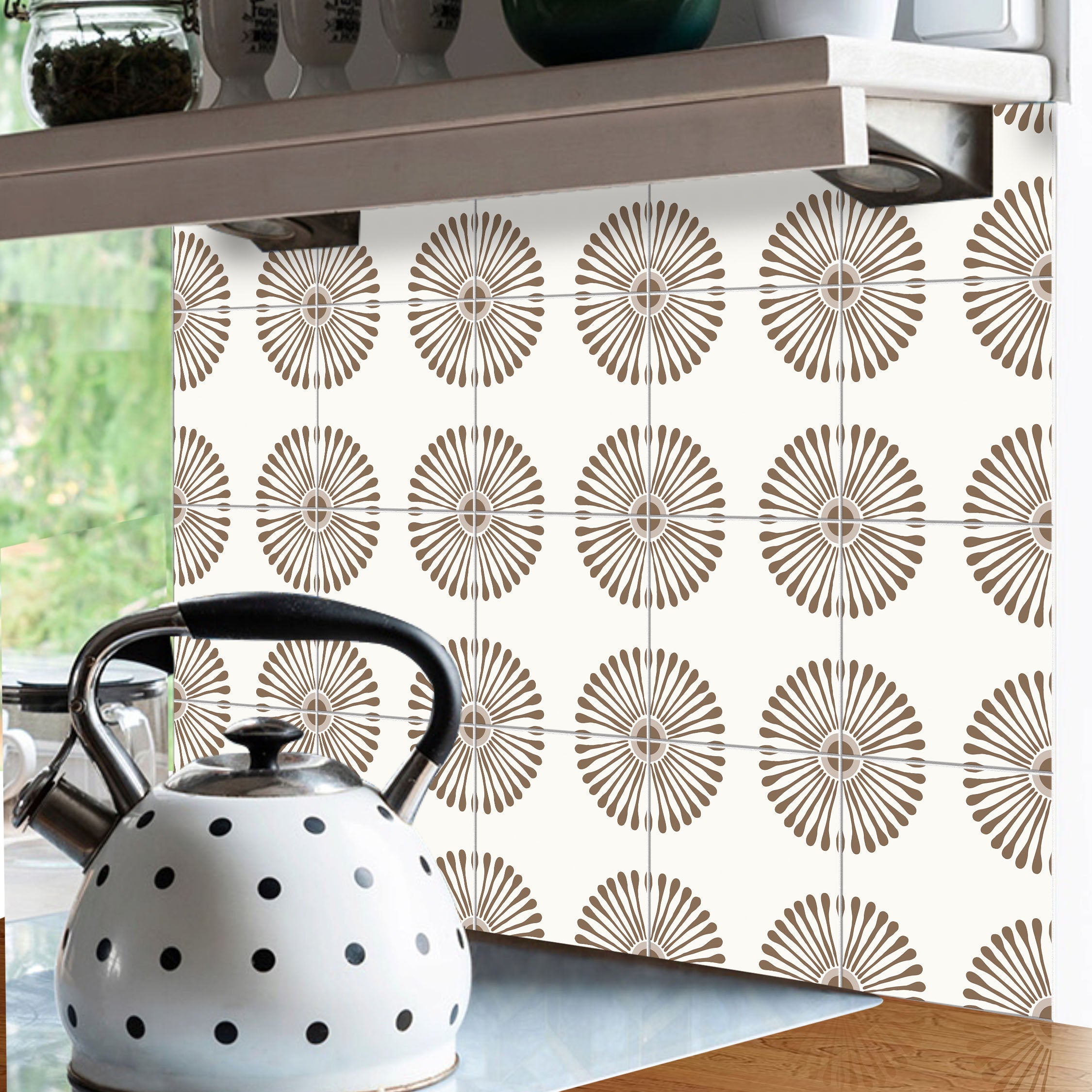 ANEJO EMMELINE Neutral Brown Floor Tile Stickers: Peel and Stick Decals Backsplash for Kitchen, Bathroom & Walls | Easy to Apply