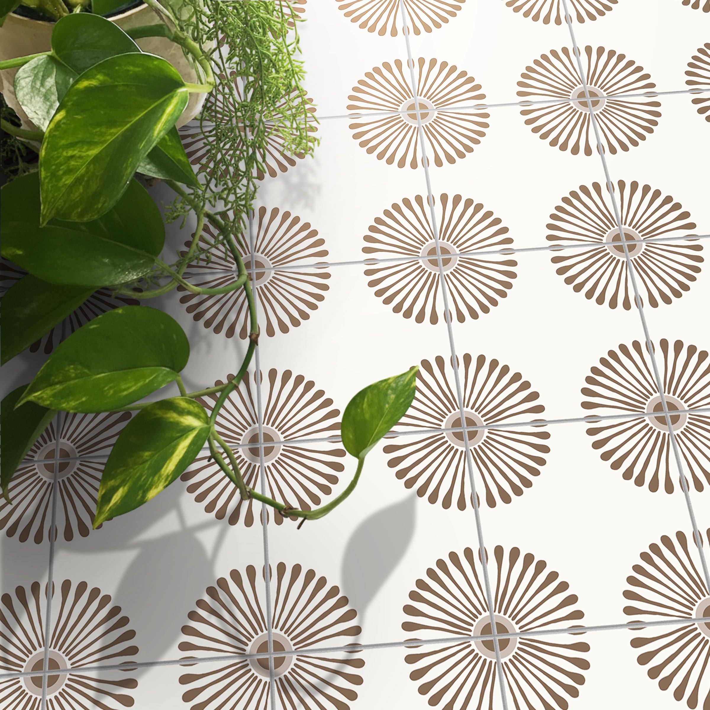 ANEJO EMMELINE Neutral Brown Floor Tile Stickers: Peel and Stick Decals Backsplash for Kitchen, Bathroom & Walls | Easy to Apply