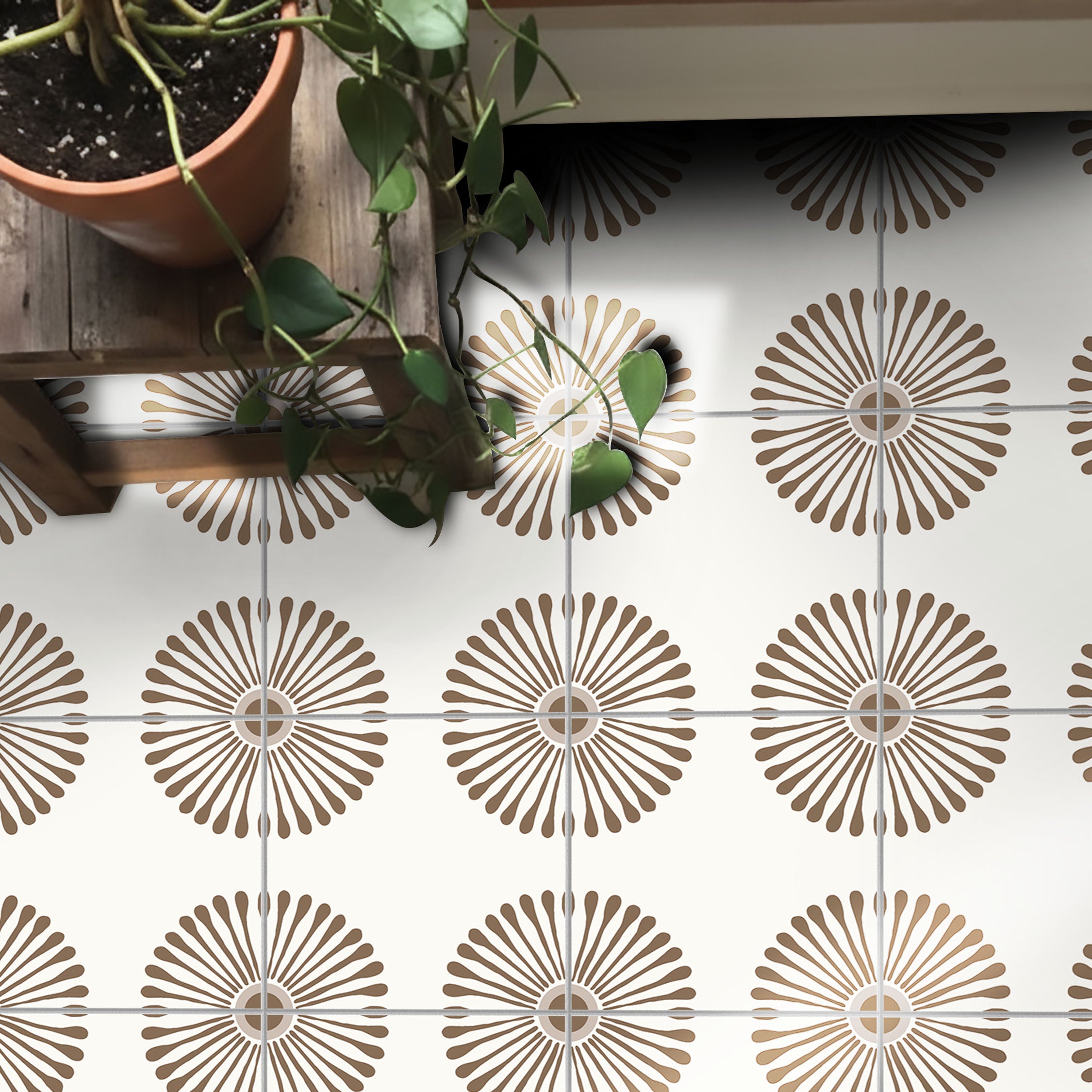 ANEJO EMMELINE Neutral Brown Floor Tile Stickers: Peel and Stick Decals Backsplash for Kitchen, Bathroom & Walls | Easy to Apply