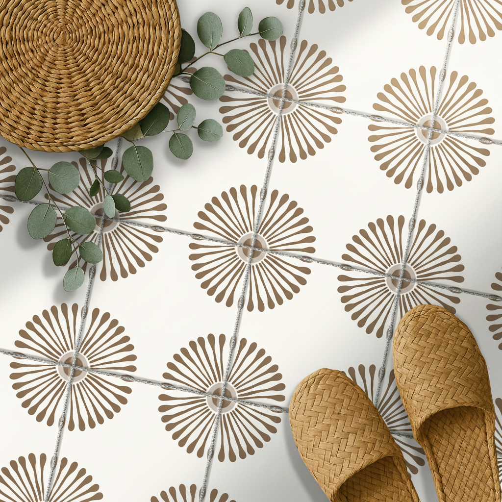 ANEJO EMMELINE Neutral Brown Floor Tile Stickers: Peel and Stick Decals Backsplash for Kitchen, Bathroom & Walls | Easy to Apply