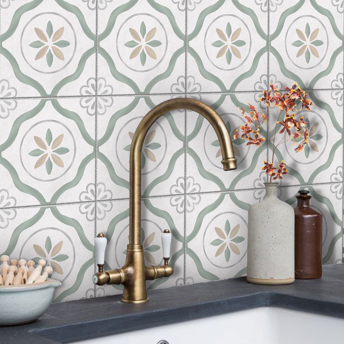 Classic Porcelain Peel and Stick Floor Tile Stickers | Hand Craft Decals | Removable Stickers