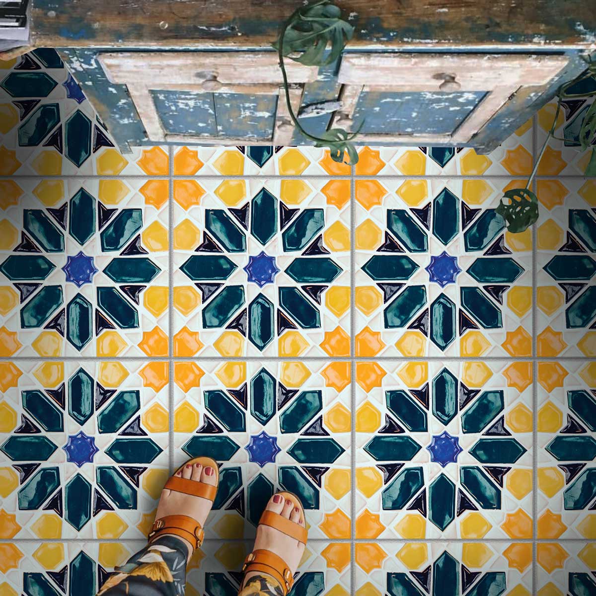 Antique Peel and Stick Tile Stickers | Kitchen Wall Bathroom Floor Tile Decals | Antiskid Floor Tile Stickers