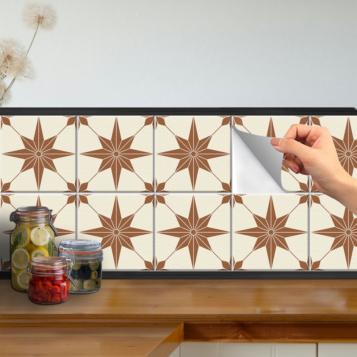 Tan Brown Kitchen Backsplash Tile Stickers | Water Proof and Removable | Peel and Stick Bathroom Floor Stickers | Free Shipping
