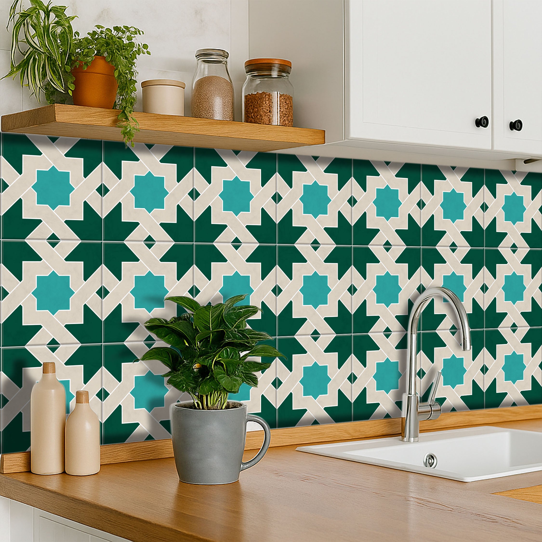 Zellige Pathway Tile Stickers | Antiskid Floor Tile Vinyl | Peel and Stick Kitchen Bathroom Wall Backsplash Tile Stickers | Removable