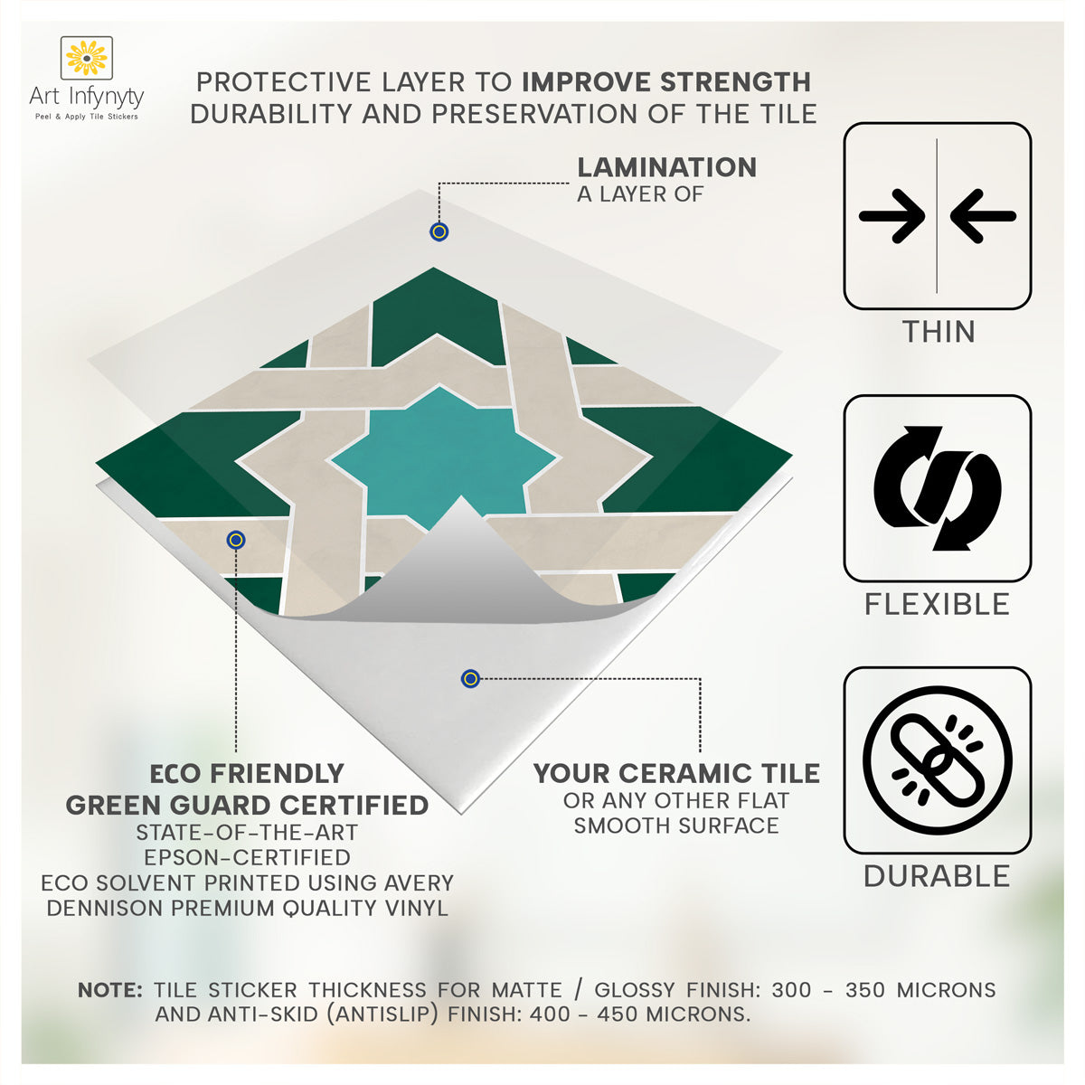 Zellige Pathway Tile Stickers | Antiskid Floor Tile Vinyl | Peel and Stick Kitchen Bathroom Wall Backsplash Tile Stickers | Removable