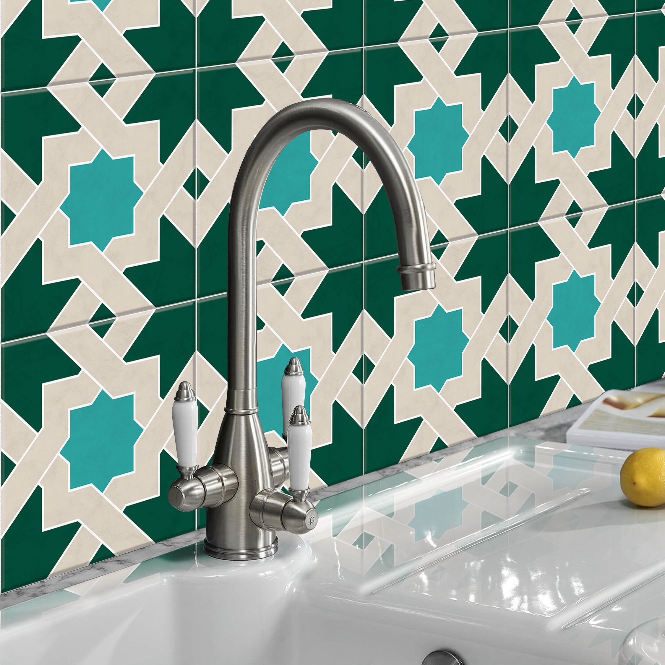 Zellige Pathway Tile Stickers | Antiskid Floor Tile Vinyl | Peel and Stick Kitchen Bathroom Wall Backsplash Tile Stickers | Removable