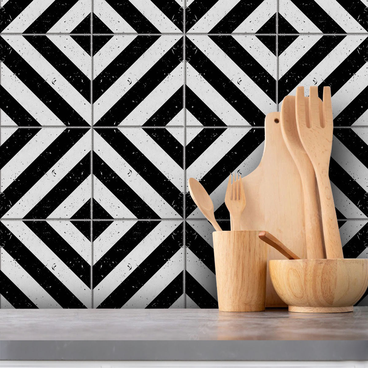 Black and Off White Tile Stickers | Water Proof | Peel and Stick Kitchen Bathroom Floor Wall Tile Decal | Free Shipping