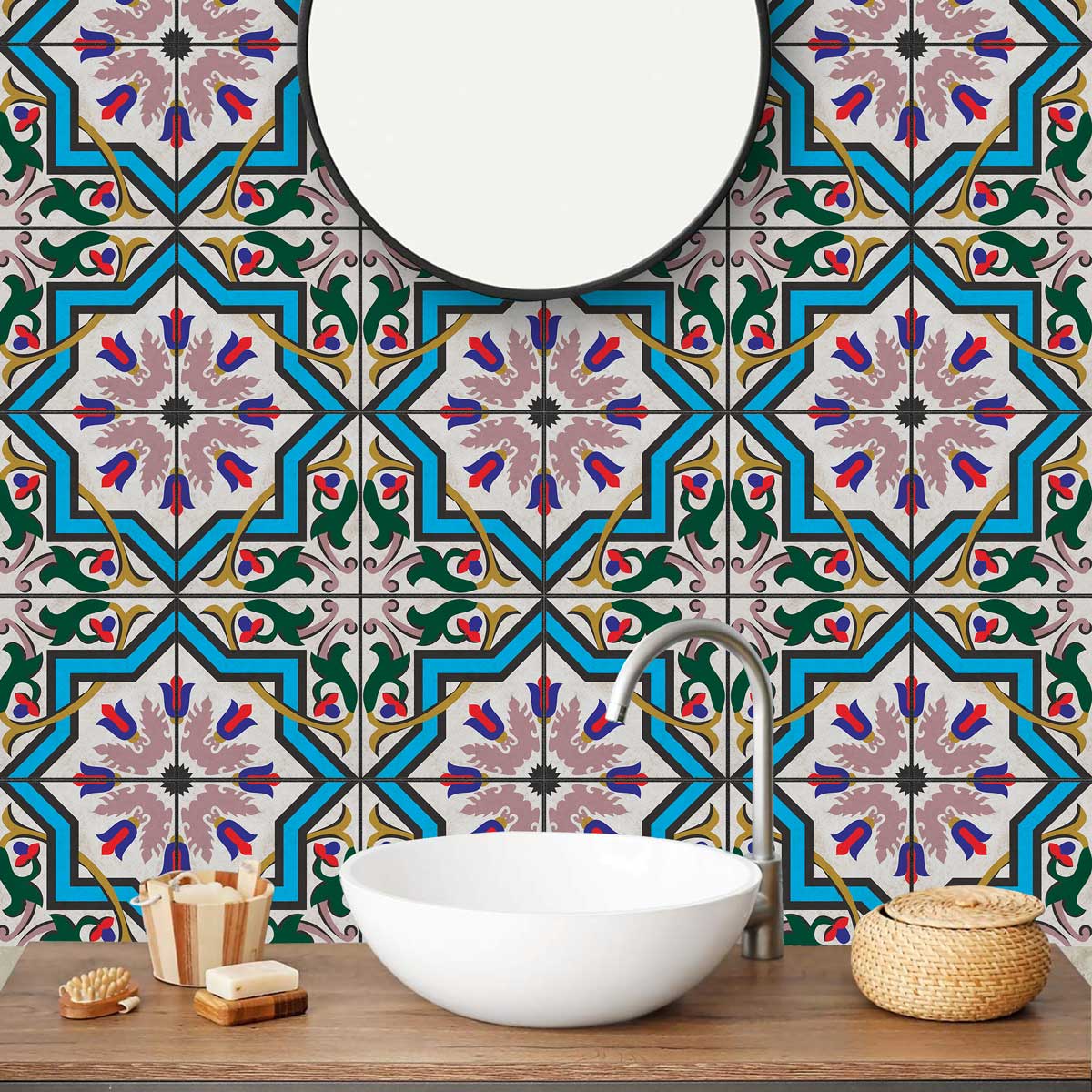 Classic Celestial Tulip Tile Stickers | Hand Crafted Decal | Kitchen Bathroom Wall Floor Tile Stickers | Removable | Free Shipping