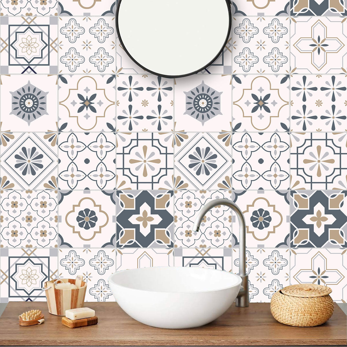 Elegant Arabic Peel and Stick Tile Stickers | Antiskid Floor Tile Vinyl | Bathroom, Wall, Kitchen Backsplash Tile Decals | Free Shipping