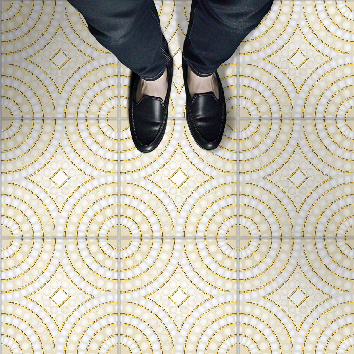 Mosaic Gold Color Floor Tile Stickers | Kithcen, Bathroom, Wall Peel and Stick Backsplash Tile Vinyl Decals | Removable