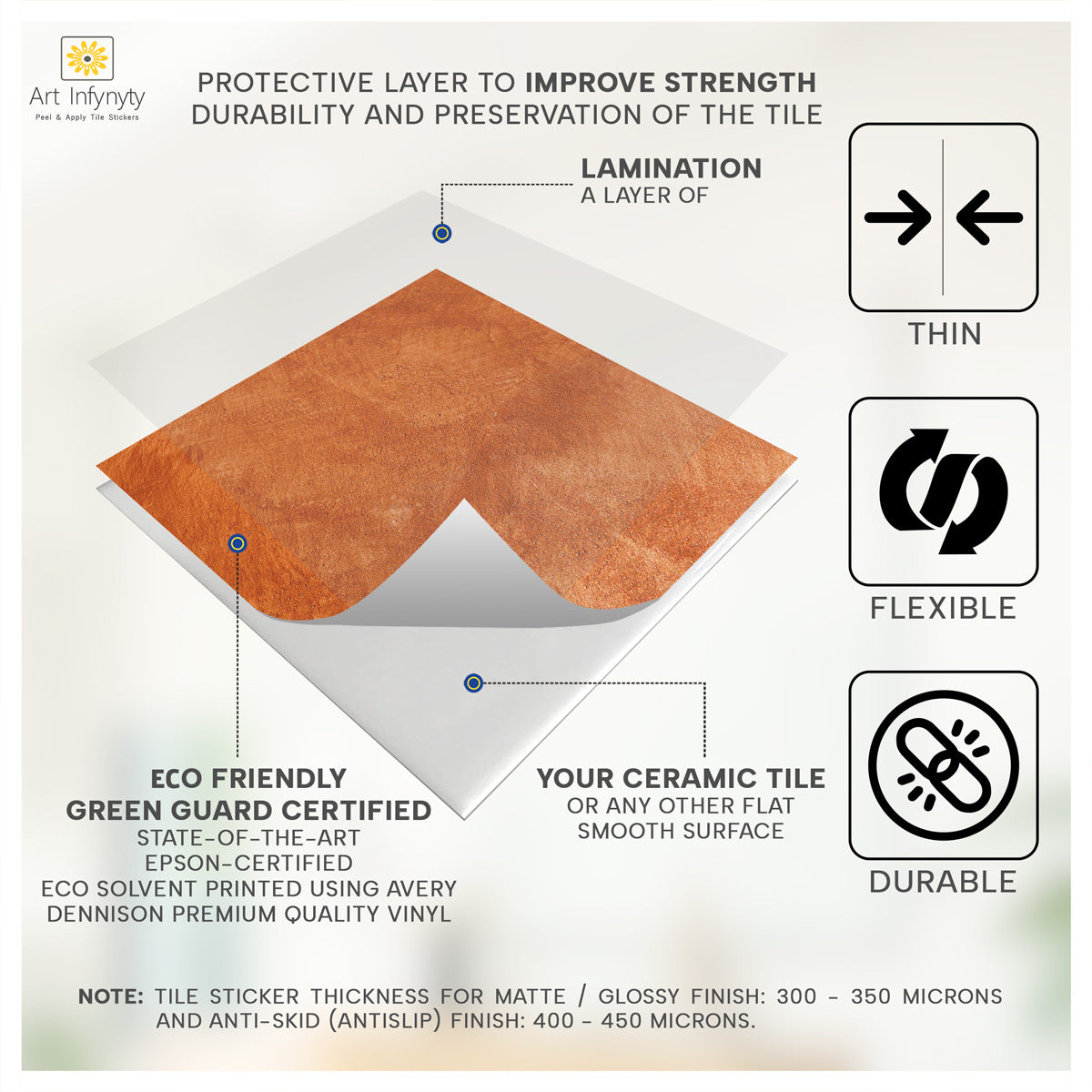 Orange and Light White Checkered Texture Tile Stickers | Peel and Stick Kitchen, Bathroom Wall Floor Tile Vinyl Decals | Removable