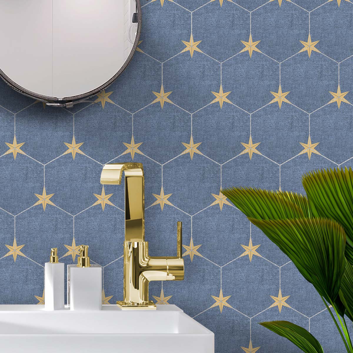 Blue Hexagon Tile Wall Floor Tile Stickers | Peel and Stick Kitchen Bathroom Wall Backsplash Tile Vinyl Decals | Removable