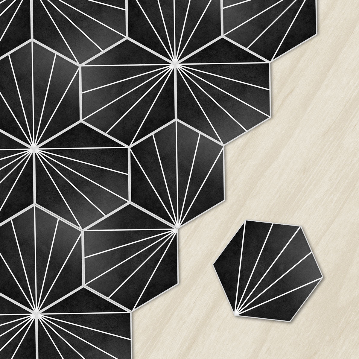 Hexagon Black Floor Tile Stickers | Peel and Stick Kitchen Bathroom Wall Backsplash Tile Viny Decals | Antiskid Tile vinyl for Floor