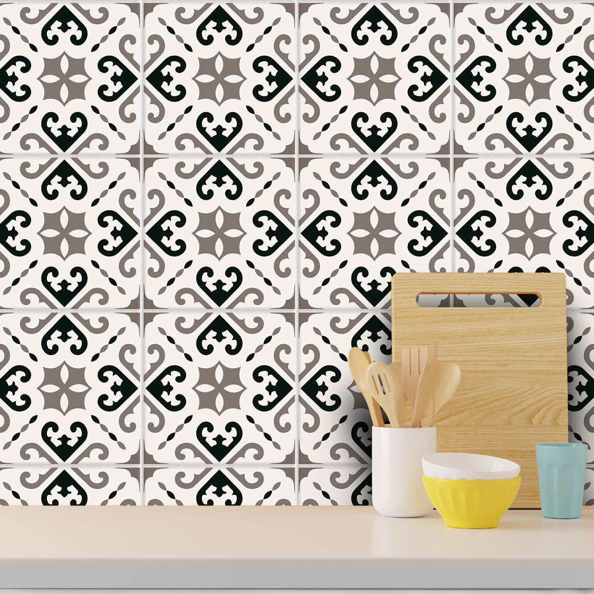 Derby Grey Porcelain Kitchen Tiles Stickers | Waterproof | Peel and Stick Kitchen, Bathrooms Tile Vinyl Decals | Free Shipping